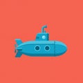 A small, stylized blue submarine on a solid red background. The submarine features a Royalty Free Stock Photo