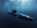 A small submarine exploring the deep blue ocean depths during a calm and tranquil environment Royalty Free Stock Photo