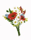 Small summer field bouquet with poppies, daisies, buttercups and berries Rustic, farm style