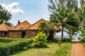 Small summer stone bungalows on the shore of the Gulf of Thailand Royalty Free Stock Photo