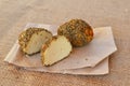 Small Swiss hard cheese balls Belper Knolle made from cow`s milk