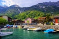 Small swiss town on Lake Interlaken, Switzerland Royalty Free Stock Photo