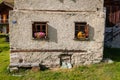 A small stone house in Grevasalvas Engadin, Grisons, Switzerland Royalty Free Stock Photo