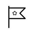 Small table flag with star vector icon. Black and white desk flag illustration. Outline linear business icon.