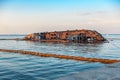 Small tanker DELFI which crashed off the coast of Odessa beach Royalty Free Stock Photo