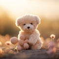 A small teddy bear sitting on a rock, AI