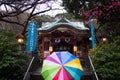 Small temple and colourful umbrella, Shiba-park, Tokyo