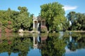 Lake and small roman temple of esculapio in a park in Rome