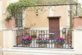 Small terrace decorated with flowers in Rome, Italy