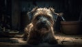 Small terrier puppy sitting on wooden table generated by AI