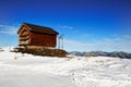 Small timber hut at the top of Hakuba Mountain range Royalty Free Stock Photo