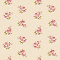 Small tiny pink pansy flowers bouquets scattered on a dotted background. Ditsy, liberty floral seamless pattern in