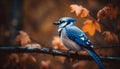 Small tit perching on autumn branch, beauty in nature generated by AI