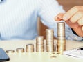 Small to large towers made with coins. financial koncept photo showing increase Royalty Free Stock Photo