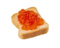 Small toast with red caviar tasty food isolated on the white