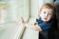 Small toddler boy gazing out Window Royalty Free Stock Photo