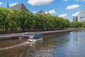 Small tour boats on sunny day on Pregolya river