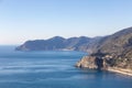 Small touristic town on the rocky coast, Corniglia, Italy. Cinque Terre Royalty Free Stock Photo