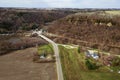 Small Town Alongside Flooded River Spring Aerial