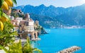 Small town Atrani on Amalfi Coast in province of Salerno, Campania region, Italy. Amalfi coast is popular travel and holyday Royalty Free Stock Photo