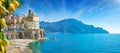 Small town Atrani on Amalfi Coast in province of Salerno, Campania region, Italy. Amalfi coast is popular travel and holyday Royalty Free Stock Photo