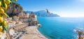 Small town Atrani on Amalfi Coast in province of Salerno, in Campania region of Italy. Amalfi coast is popular travel and holyday Royalty Free Stock Photo