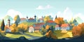 Small Town Autumn Landscape Cartoon