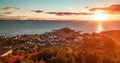 Small Town, Coast on East Coast of Atlantic Ocean. Aerial Nature Background. Royalty Free Stock Photo