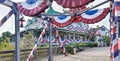 Small town decorated with united states flags Royalty Free Stock Photo