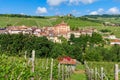 Small town among green vineyards in Italy. Royalty Free Stock Photo