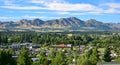 The small town Hanmer Springs in New Zealand with mountains in the background. Canterbury, South Island