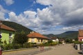 Modern street of village Kaysersberg, wine region, Alsace. France Royalty Free Stock Photo