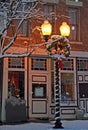 Small Town Main Street Christmas With Glowing Street Light Royalty Free Stock Photo