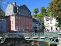 Monschau, Eifel, Rotes Haus Town Hall and Bridge over Rur River, North Rhine-Westphalia, Germany Royalty Free Stock Photo