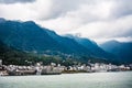 A small town near Yangtze river`s edge in rainy day