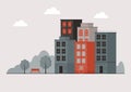 A small town with a park. Urban landscape in minimal geometric flat design. Vector Illustration. Royalty Free Stock Photo