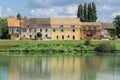 Small town quay near river, view of Tournus