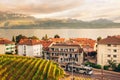 Small town situated between lake Geneva and Lavaux vineyards, Lausanne region, Switzerland Royalty Free Stock Photo