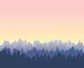 Small town streets silhouette. Roofs of houses. Evenin sunrise. Country landscape. Flat cartoon style. Seamless Royalty Free Stock Photo