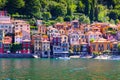 Small town surrounded by the large lake ,lake como Italy Royalty Free Stock Photo