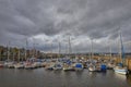 The small town of Tayport overlooking its harbour where the Yachts and Motor Boats are moored in the new Marina. Royalty Free Stock Photo