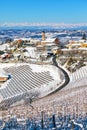 Small town of Treiso covered in snow in Italy. Royalty Free Stock Photo