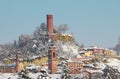 Small town under the snow in Italy. Royalty Free Stock Photo