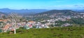 A small town under a tea hill valley in the morning in the highlands of Dalat, Vietnam