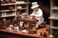 Small toy chocolatier making chocolates