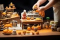 Small toy chocolatier making chocolates Royalty Free Stock Photo
