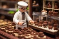 Small toy chocolatier making chocolates