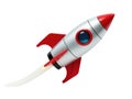 A small toy rocket ship soaring through the air, likely used for imaginative play or decoration Royalty Free Stock Photo