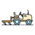 Small tractor plow icon color outline vector