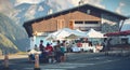 small traders sell sheep cheese to tourists in Saint Lary Soulan